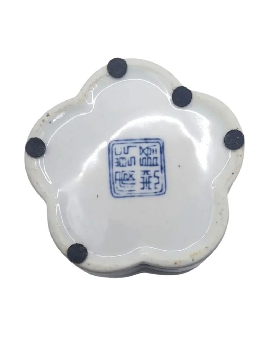 Japanese Porcelain Trinket Dish Plum Blossom Cobalt Blue Floral Kogo Box Vintage
